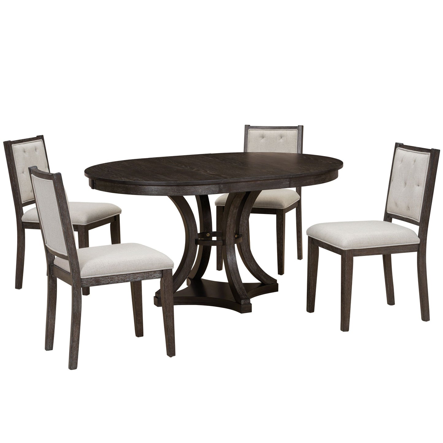 TREXM 5 - Piece Retro Functional Dining Table Set Extendable Round Table and 4 Upholstered Chairs for Dining Room and Living Room (Espresso) - 1st Choice Furniture Direct