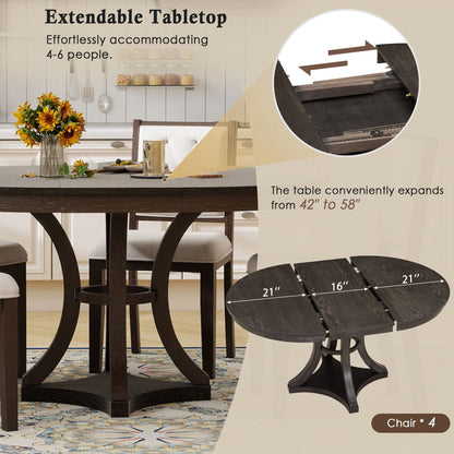 TREXM 5 - Piece Retro Functional Dining Table Set Extendable Round Table and 4 Upholstered Chairs for Dining Room and Living Room (Espresso) - 1st Choice Furniture Direct