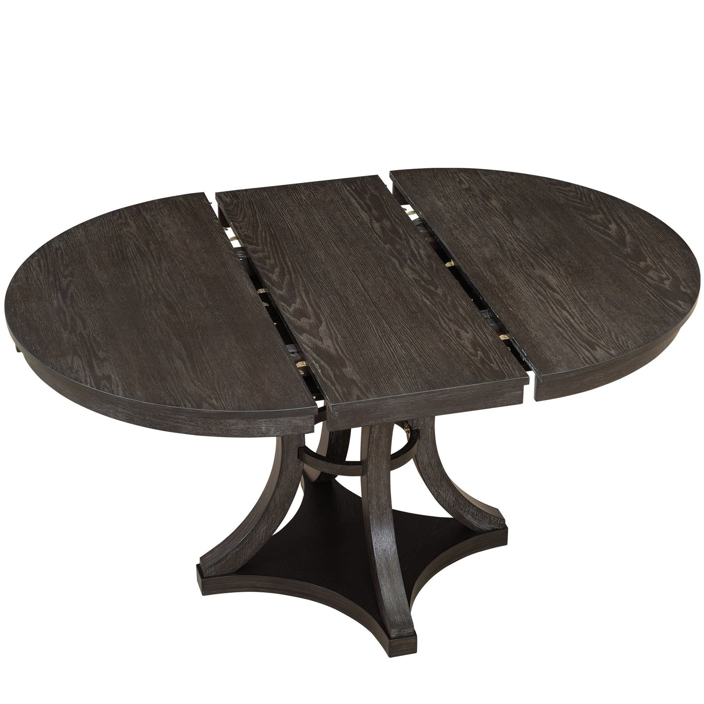 TREXM 5 - Piece Retro Functional Dining Table Set Extendable Round Table and 4 Upholstered Chairs for Dining Room and Living Room (Espresso) - 1st Choice Furniture Direct