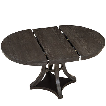 TREXM 5 - Piece Retro Functional Dining Table Set Extendable Round Table and 4 Upholstered Chairs for Dining Room and Living Room (Espresso) - 1st Choice Furniture Direct