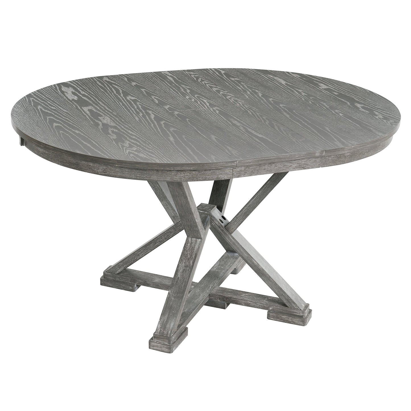 TREXM 5 - Piece Retro Functional Dining Table Set Extendable Round Table and 4 Upholstered Chairs for Dining Room and Living Room (Grey) - 1st Choice Furniture Direct