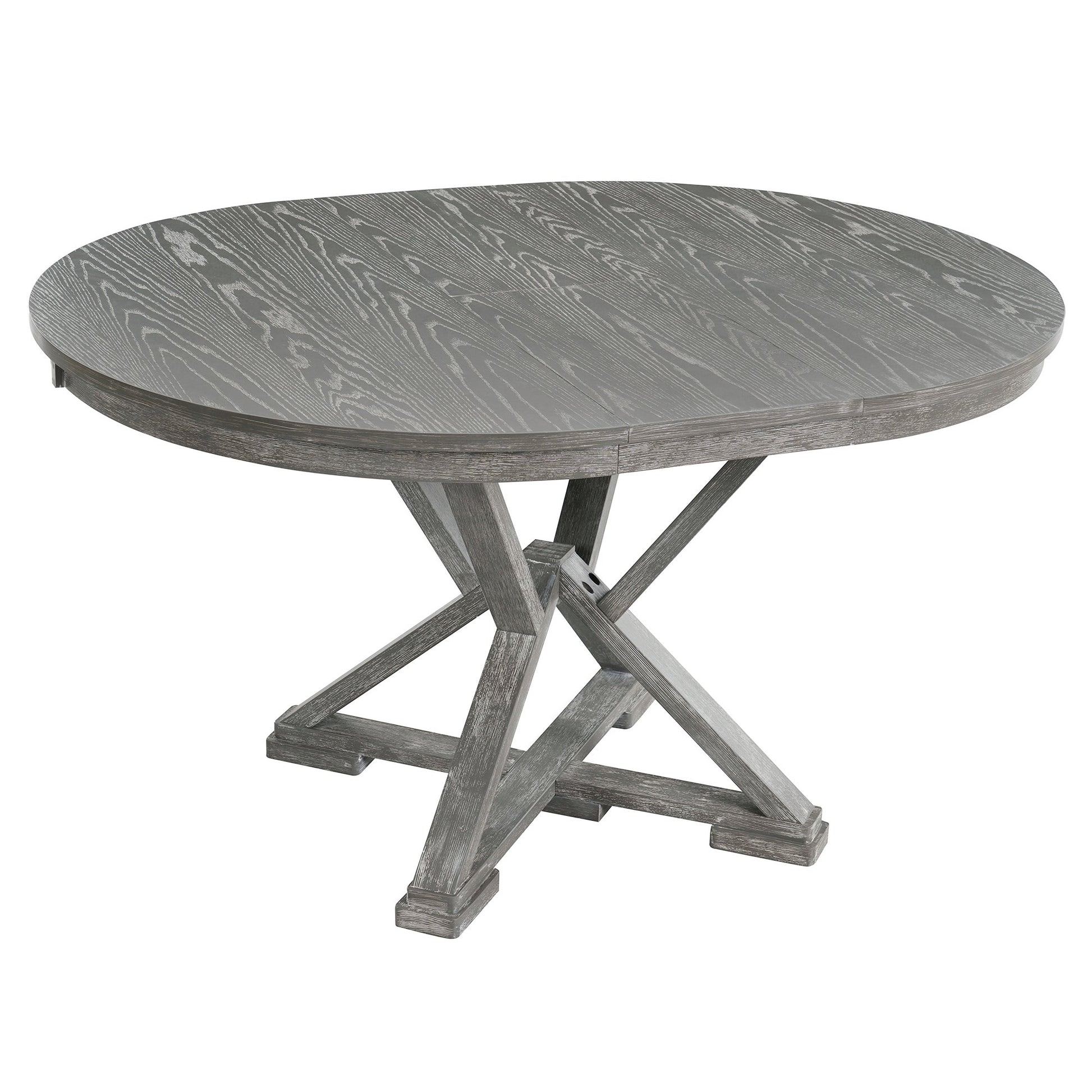 TREXM 5 - Piece Retro Functional Dining Table Set Extendable Round Table and 4 Upholstered Chairs for Dining Room and Living Room (Grey) - 1st Choice Furniture Direct