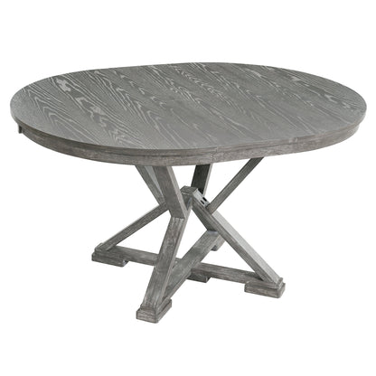 TREXM 5 - Piece Retro Functional Dining Table Set Extendable Round Table and 4 Upholstered Chairs for Dining Room and Living Room (Grey) - 1st Choice Furniture Direct