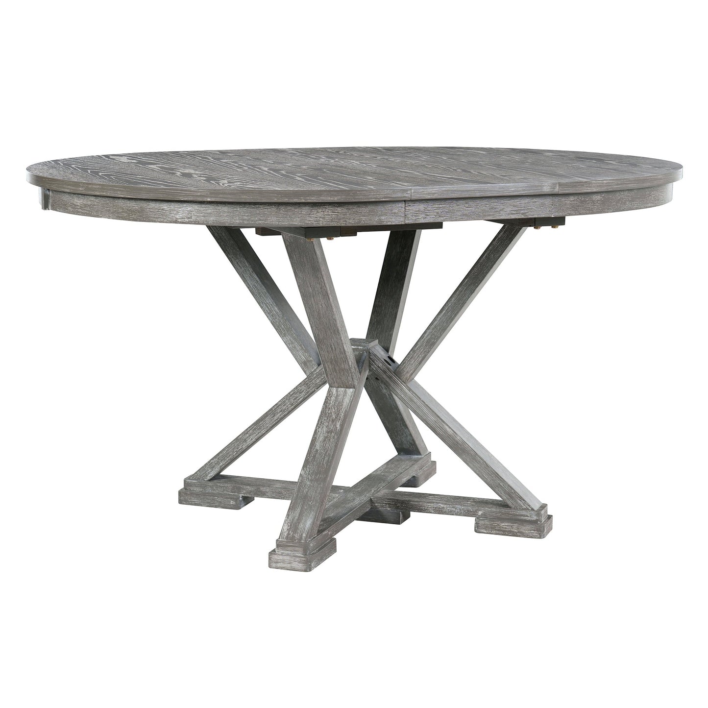 TREXM 5 - Piece Retro Functional Dining Table Set Extendable Round Table and 4 Upholstered Chairs for Dining Room and Living Room (Grey) - 1st Choice Furniture Direct