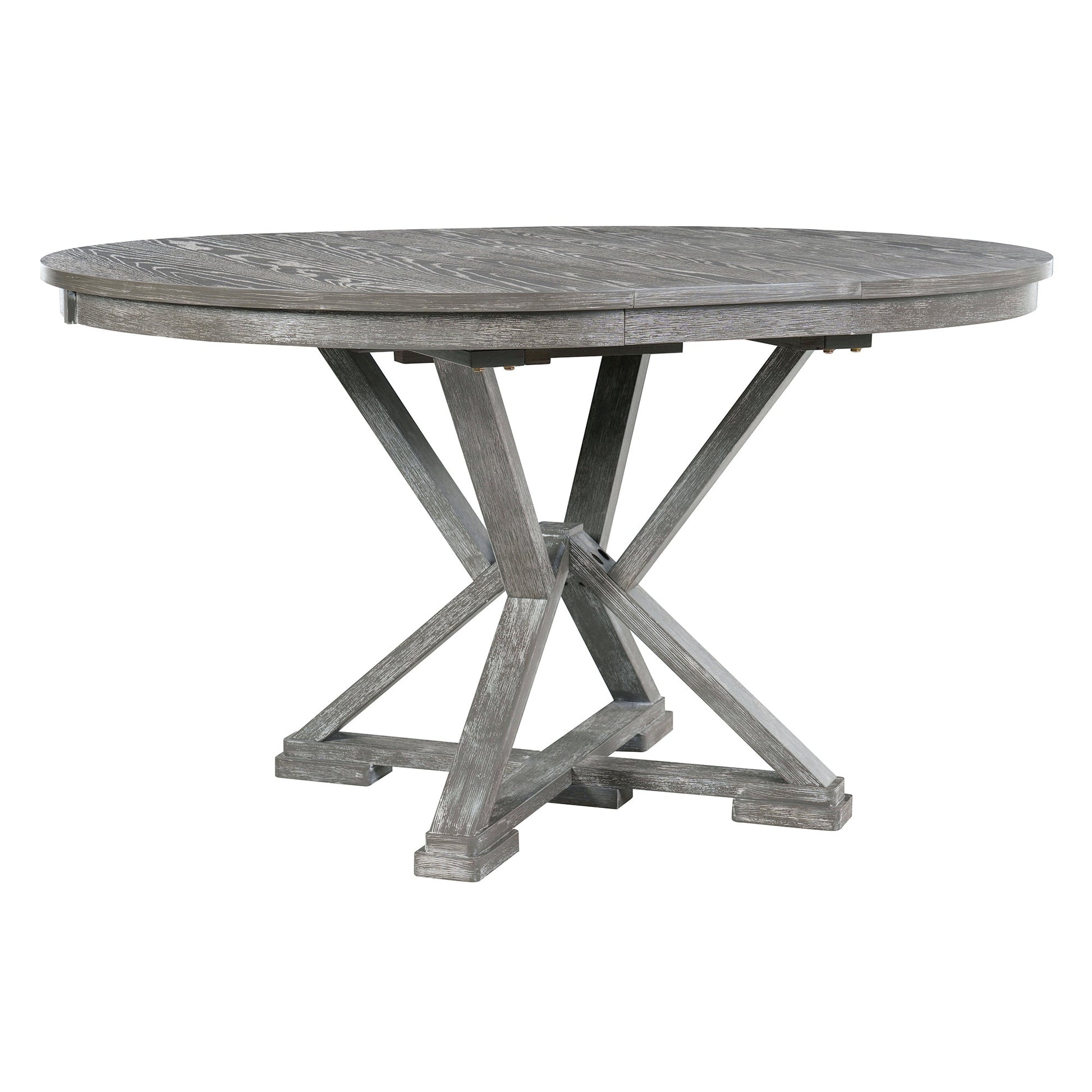 TREXM 5 - Piece Retro Functional Dining Table Set Extendable Round Table and 4 Upholstered Chairs for Dining Room and Living Room (Grey) - 1st Choice Furniture Direct