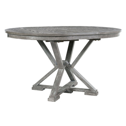 TREXM 5 - Piece Retro Functional Dining Table Set Extendable Round Table and 4 Upholstered Chairs for Dining Room and Living Room (Grey) - 1st Choice Furniture Direct