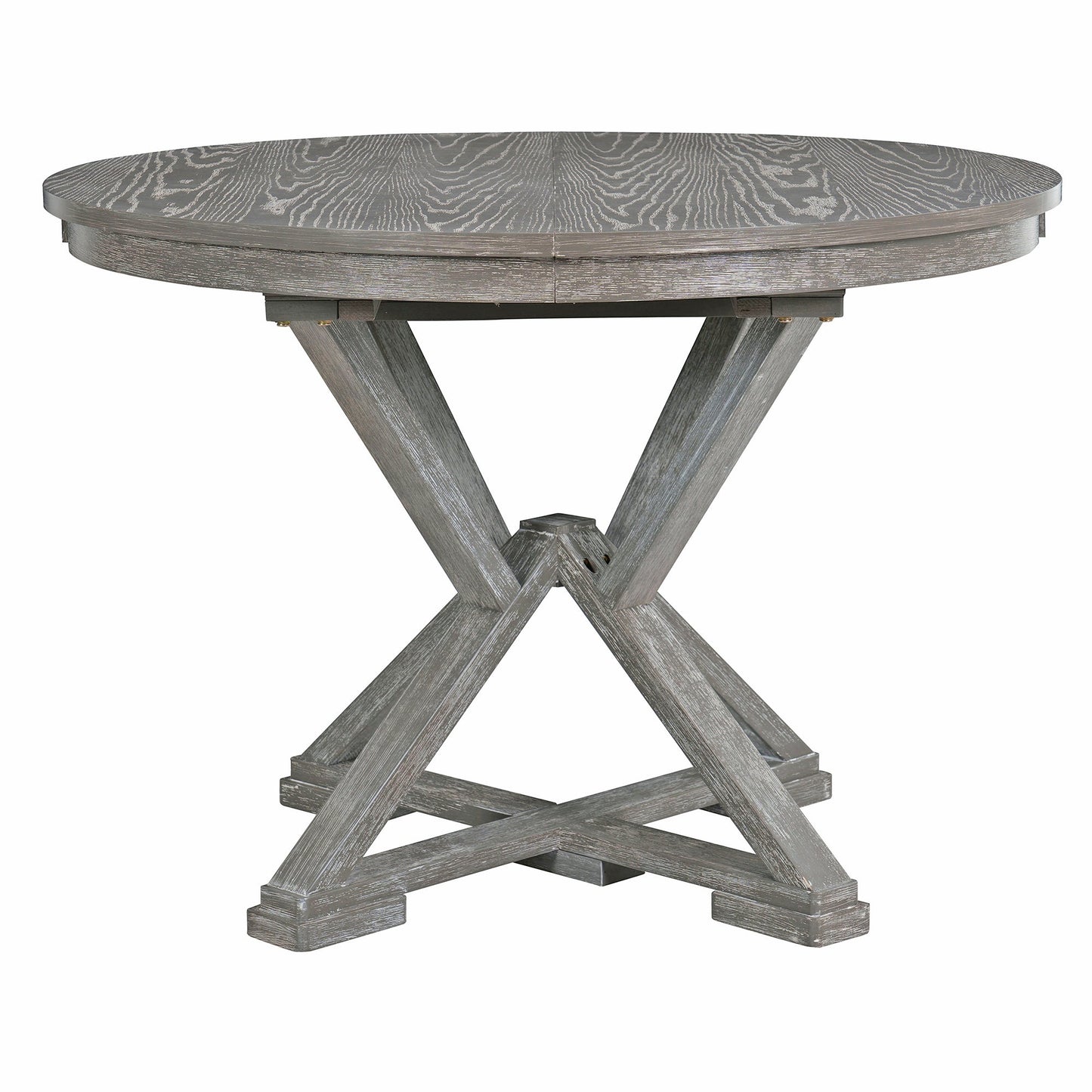 TREXM 5 - Piece Retro Functional Dining Table Set Extendable Round Table and 4 Upholstered Chairs for Dining Room and Living Room (Grey) - 1st Choice Furniture Direct