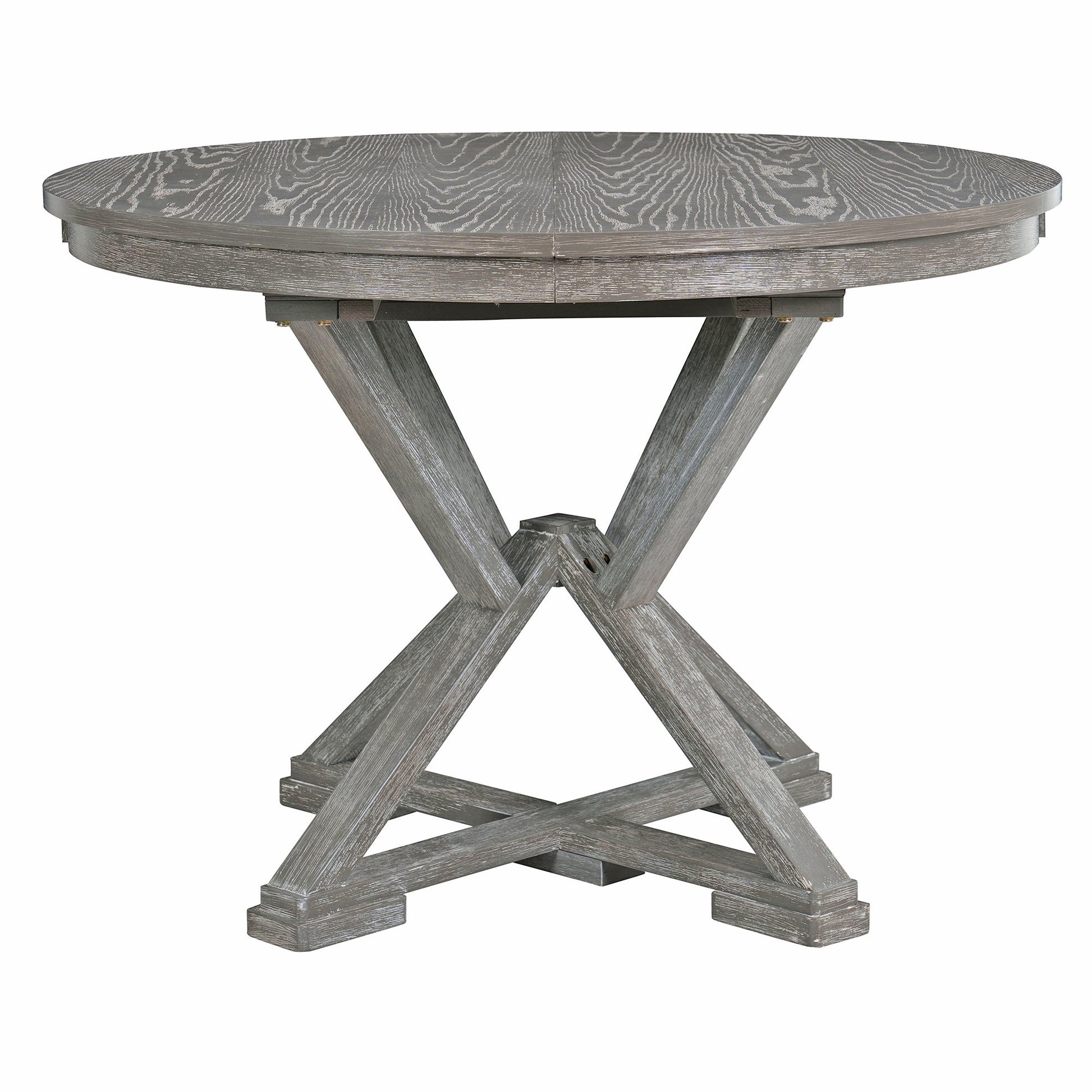 TREXM 5 - Piece Retro Functional Dining Table Set Extendable Round Table and 4 Upholstered Chairs for Dining Room and Living Room (Grey) - 1st Choice Furniture Direct