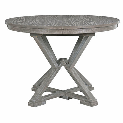TREXM 5 - Piece Retro Functional Dining Table Set Extendable Round Table and 4 Upholstered Chairs for Dining Room and Living Room (Grey) - 1st Choice Furniture Direct