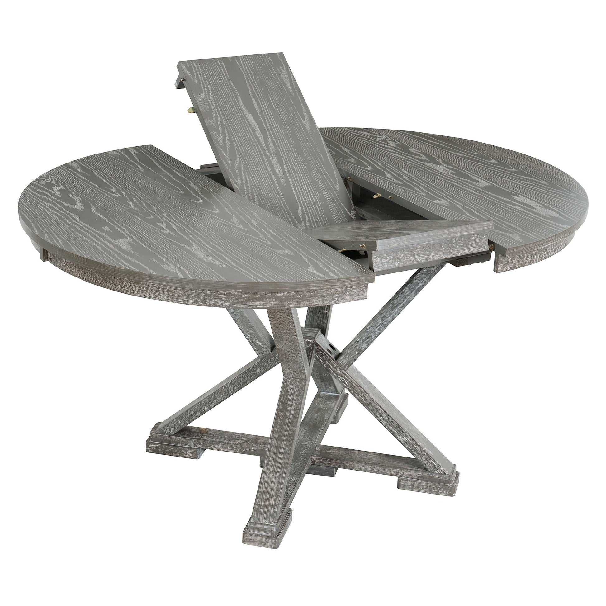 TREXM 5 - Piece Retro Functional Dining Table Set Extendable Round Table and 4 Upholstered Chairs for Dining Room and Living Room (Grey) - 1st Choice Furniture Direct