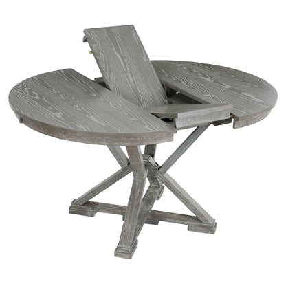 TREXM 5 - Piece Retro Functional Dining Table Set Extendable Round Table and 4 Upholstered Chairs for Dining Room and Living Room (Grey) - 1st Choice Furniture Direct