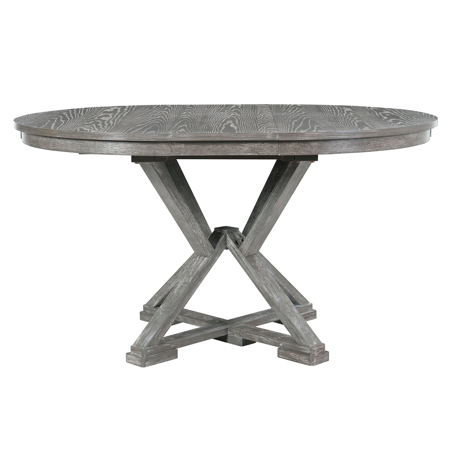 TREXM 5 - Piece Retro Functional Dining Table Set Extendable Round Table and 4 Upholstered Chairs for Dining Room and Living Room (Grey) - 1st Choice Furniture Direct