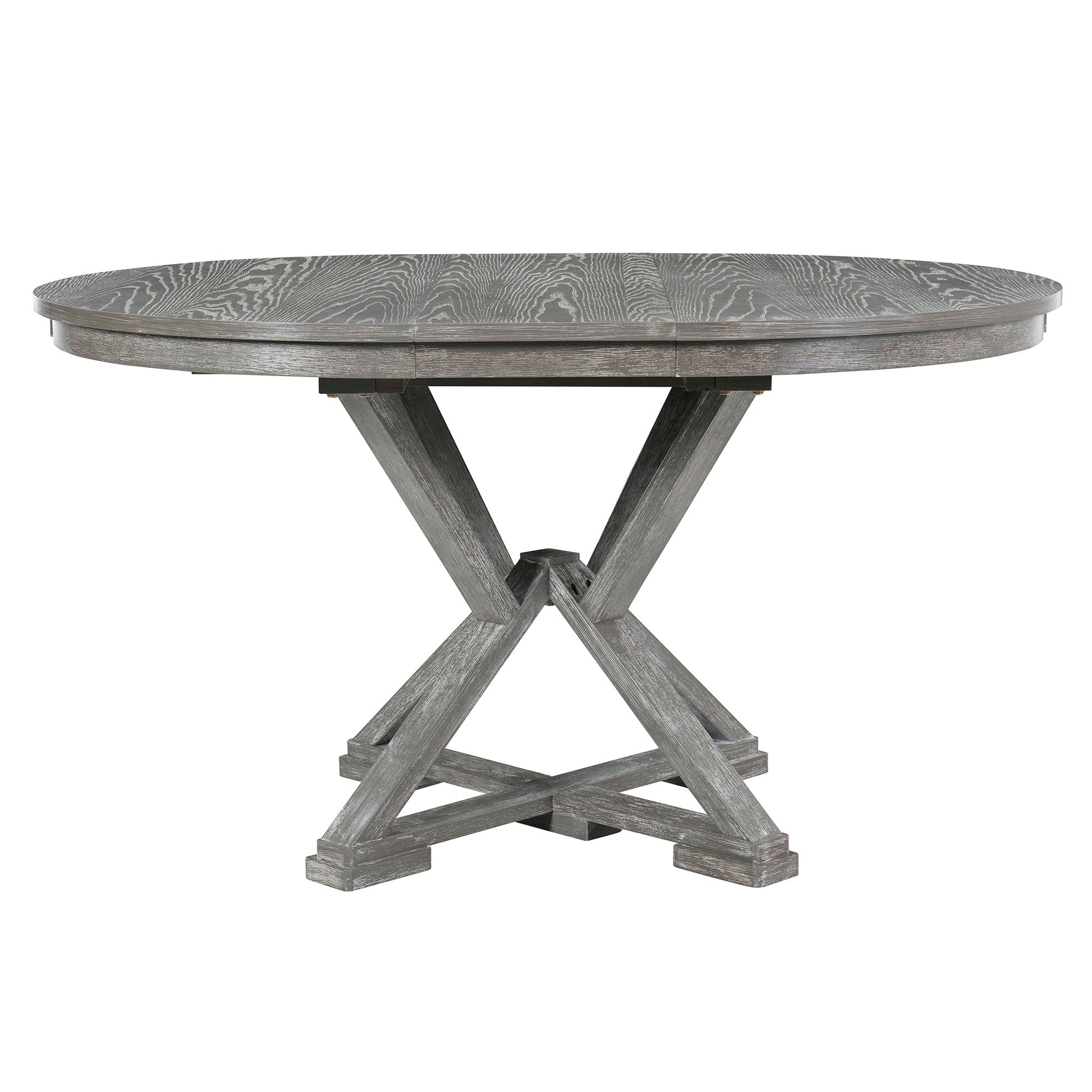 TREXM 5 - Piece Retro Functional Dining Table Set Extendable Round Table and 4 Upholstered Chairs for Dining Room and Living Room (Grey) - 1st Choice Furniture Direct