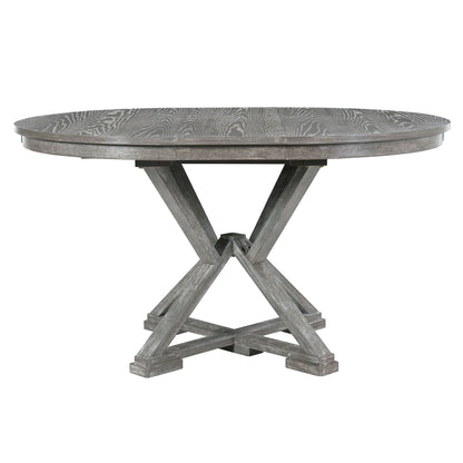 TREXM 5 - Piece Retro Functional Dining Table Set Extendable Round Table and 4 Upholstered Chairs for Dining Room and Living Room (Grey) - 1st Choice Furniture Direct