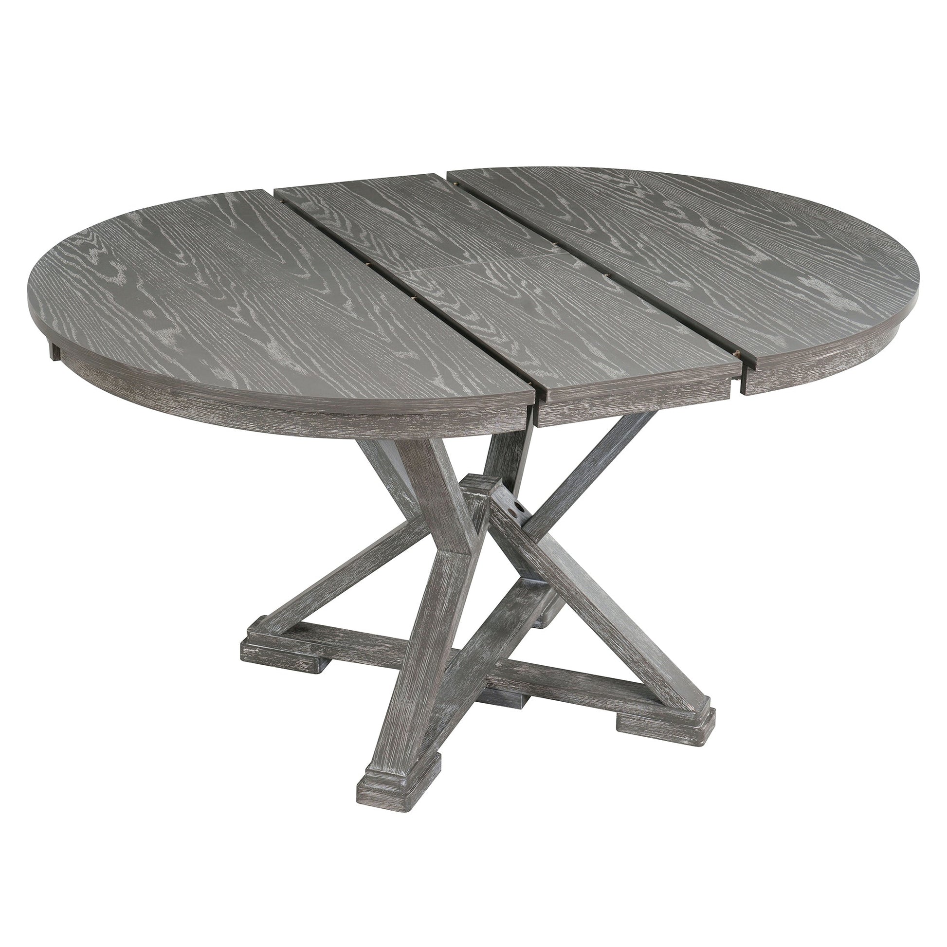 TREXM 5 - Piece Retro Functional Dining Table Set Extendable Round Table and 4 Upholstered Chairs for Dining Room and Living Room (Grey) - 1st Choice Furniture Direct