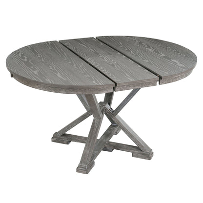 TREXM 5 - Piece Retro Functional Dining Table Set Extendable Round Table and 4 Upholstered Chairs for Dining Room and Living Room (Grey) - 1st Choice Furniture Direct