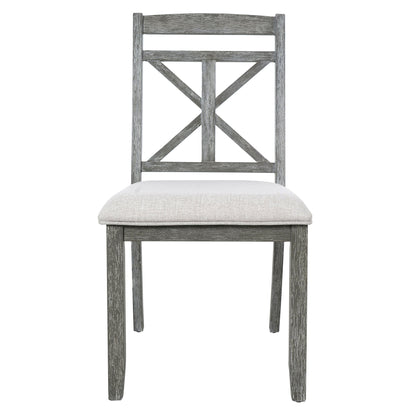 TREXM 5 - Piece Retro Functional Dining Table Set Extendable Round Table and 4 Upholstered Chairs for Dining Room and Living Room (Grey) - 1st Choice Furniture Direct
