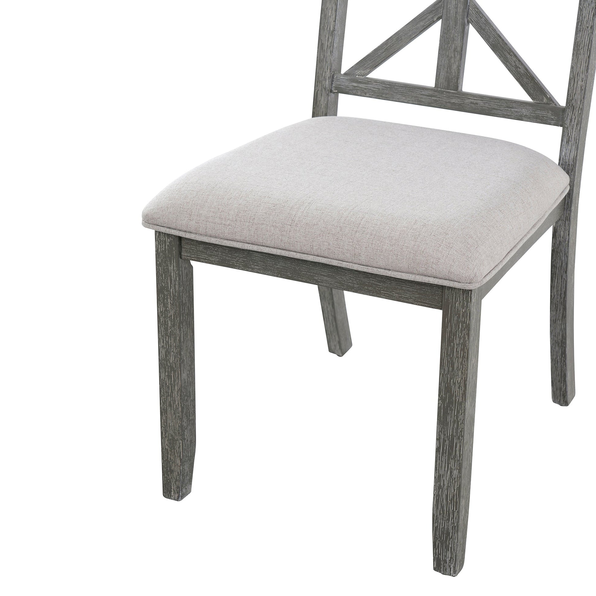 TREXM 5 - Piece Retro Functional Dining Table Set Extendable Round Table and 4 Upholstered Chairs for Dining Room and Living Room (Grey) - 1st Choice Furniture Direct