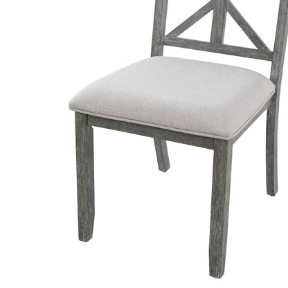 TREXM 5 - Piece Retro Functional Dining Table Set Extendable Round Table and 4 Upholstered Chairs for Dining Room and Living Room (Grey) - 1st Choice Furniture Direct