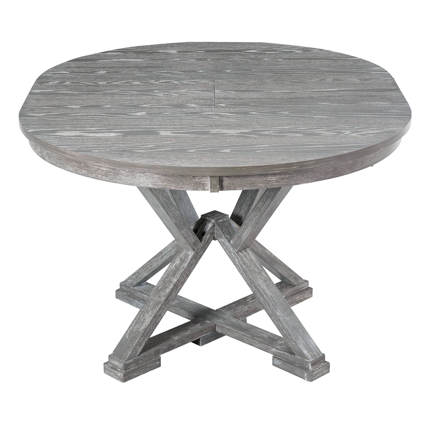 TREXM 5 - Piece Retro Functional Dining Table Set Extendable Round Table and 4 Upholstered Chairs for Dining Room and Living Room (Grey) - 1st Choice Furniture Direct