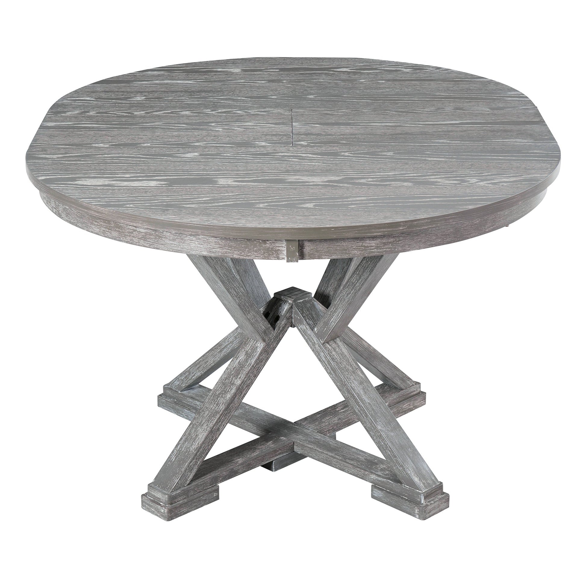TREXM 5 - Piece Retro Functional Dining Table Set Extendable Round Table and 4 Upholstered Chairs for Dining Room and Living Room (Grey) - 1st Choice Furniture Direct