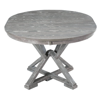 TREXM 5 - Piece Retro Functional Dining Table Set Extendable Round Table and 4 Upholstered Chairs for Dining Room and Living Room (Grey) - 1st Choice Furniture Direct