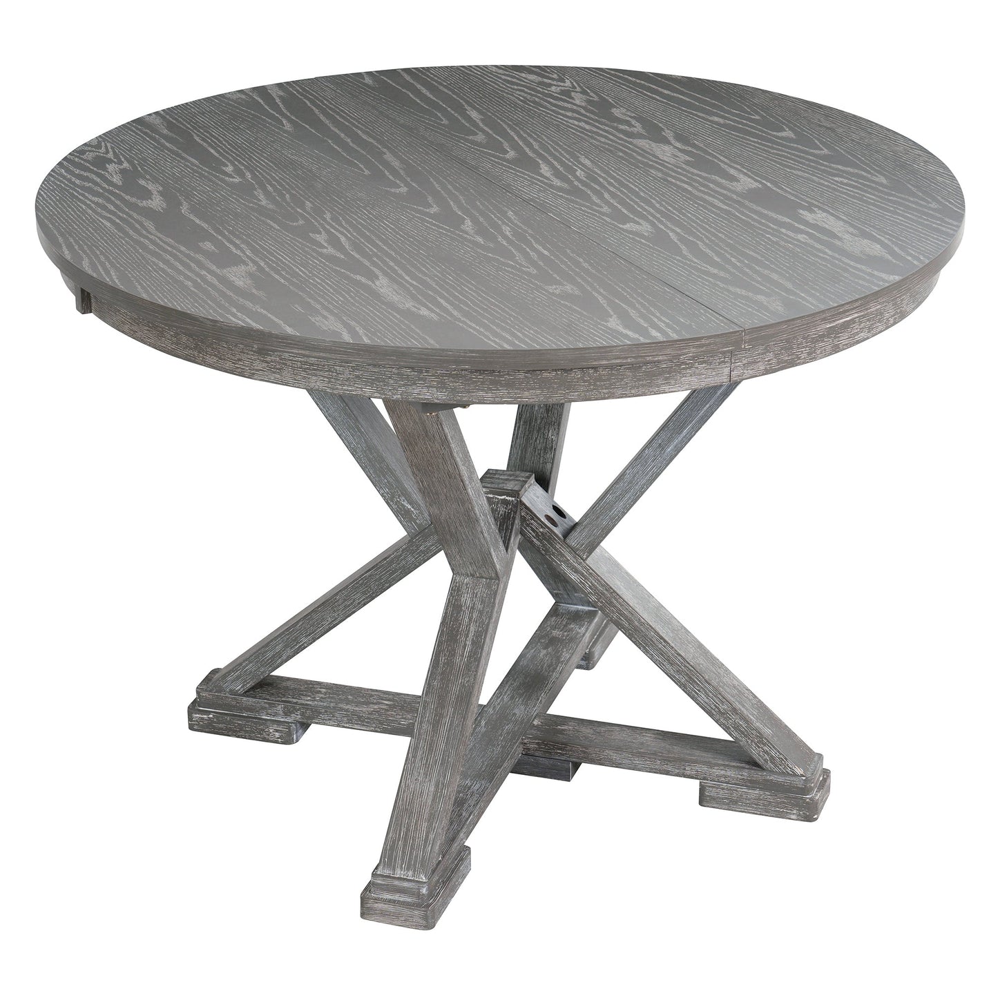 TREXM 5 - Piece Retro Functional Dining Table Set Extendable Round Table and 4 Upholstered Chairs for Dining Room and Living Room (Grey) - 1st Choice Furniture Direct