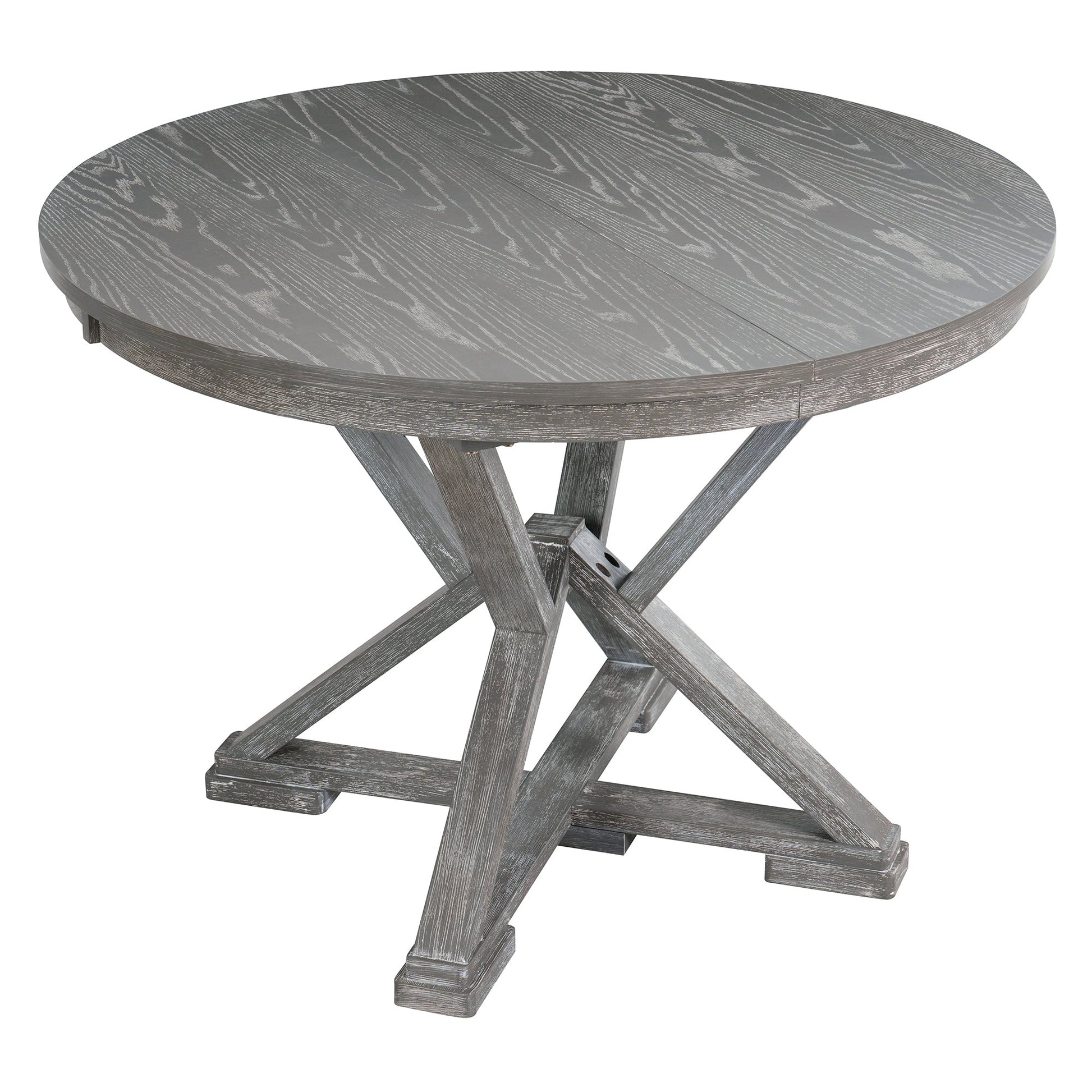 TREXM 5 - Piece Retro Functional Dining Table Set Extendable Round Table and 4 Upholstered Chairs for Dining Room and Living Room (Grey) - 1st Choice Furniture Direct