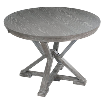 TREXM 5 - Piece Retro Functional Dining Table Set Extendable Round Table and 4 Upholstered Chairs for Dining Room and Living Room (Grey) - 1st Choice Furniture Direct