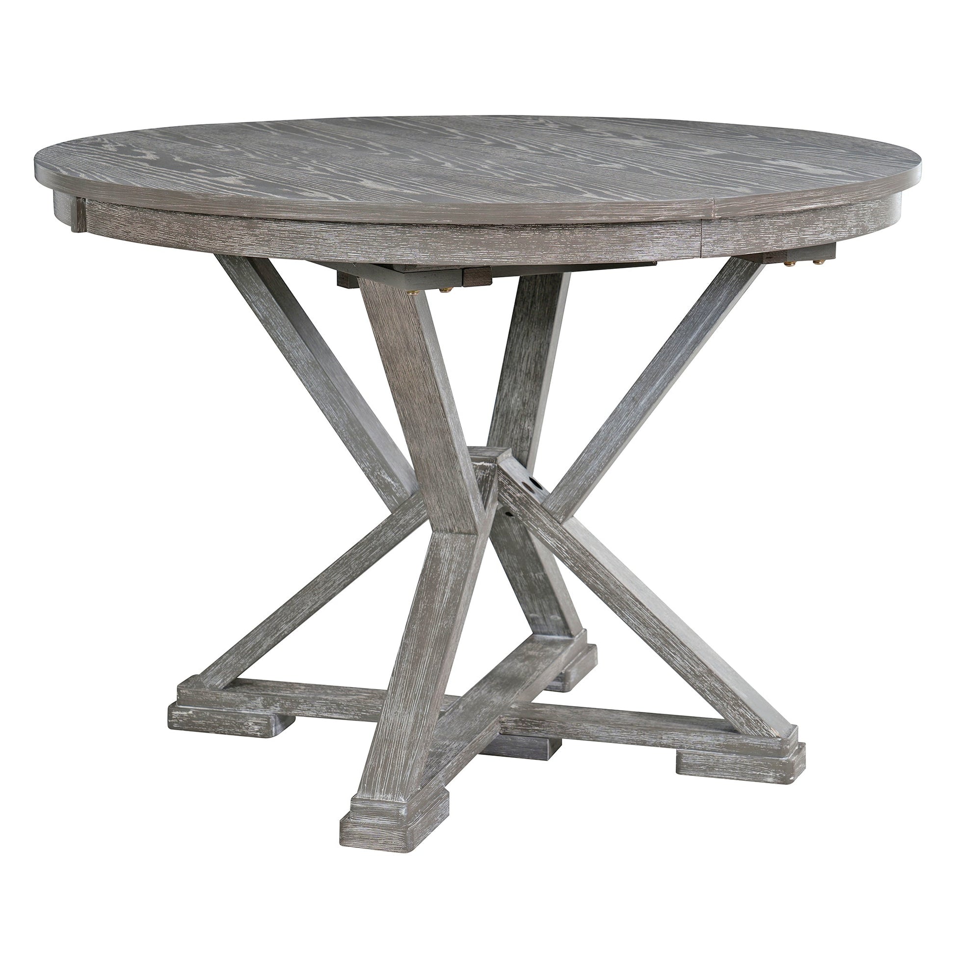 TREXM 5 - Piece Retro Functional Dining Table Set Extendable Round Table and 4 Upholstered Chairs for Dining Room and Living Room (Grey) - 1st Choice Furniture Direct