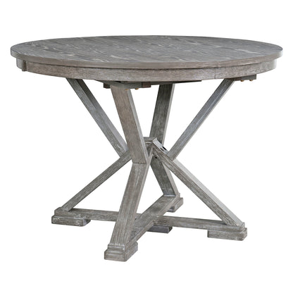 TREXM 5 - Piece Retro Functional Dining Table Set Extendable Round Table and 4 Upholstered Chairs for Dining Room and Living Room (Grey) - 1st Choice Furniture Direct