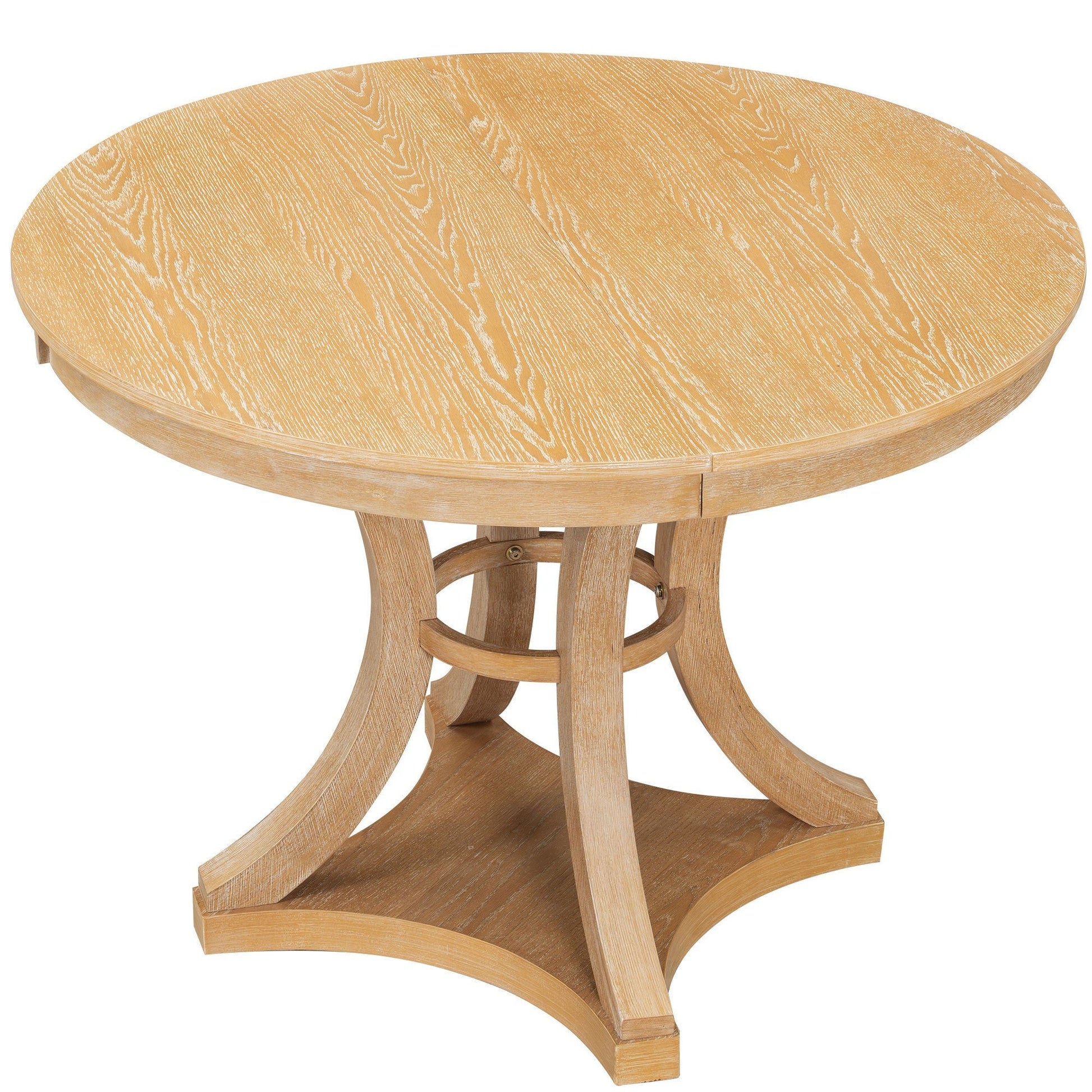 TREXM 5 - Piece Retro Functional Dining Table Set Extendable Round Table and 4 Upholstered Chairs for Dining Room and Living Room (Natural) - 1st Choice Furniture Direct