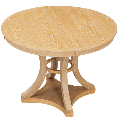 TREXM 5 - Piece Retro Functional Dining Table Set Extendable Round Table and 4 Upholstered Chairs for Dining Room and Living Room (Natural) - 1st Choice Furniture Direct