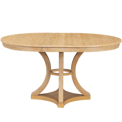 TREXM 5 - Piece Retro Functional Dining Table Set Extendable Round Table and 4 Upholstered Chairs for Dining Room and Living Room (Natural) - 1st Choice Furniture Direct