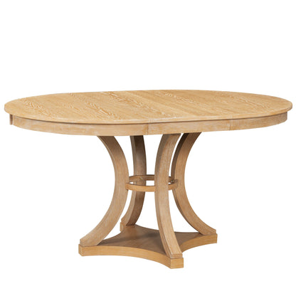TREXM 5 - Piece Retro Functional Dining Table Set Extendable Round Table and 4 Upholstered Chairs for Dining Room and Living Room (Natural) - 1st Choice Furniture Direct