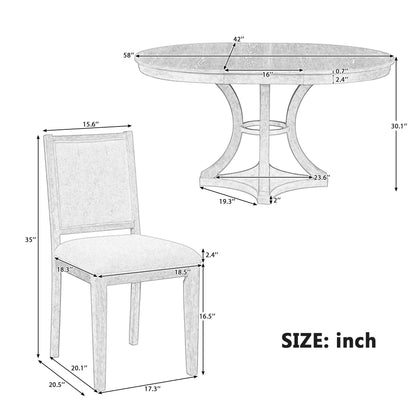 TREXM 5 - Piece Retro Functional Dining Table Set Extendable Round Table and 4 Upholstered Chairs for Dining Room and Living Room (Natural) - 1st Choice Furniture Direct