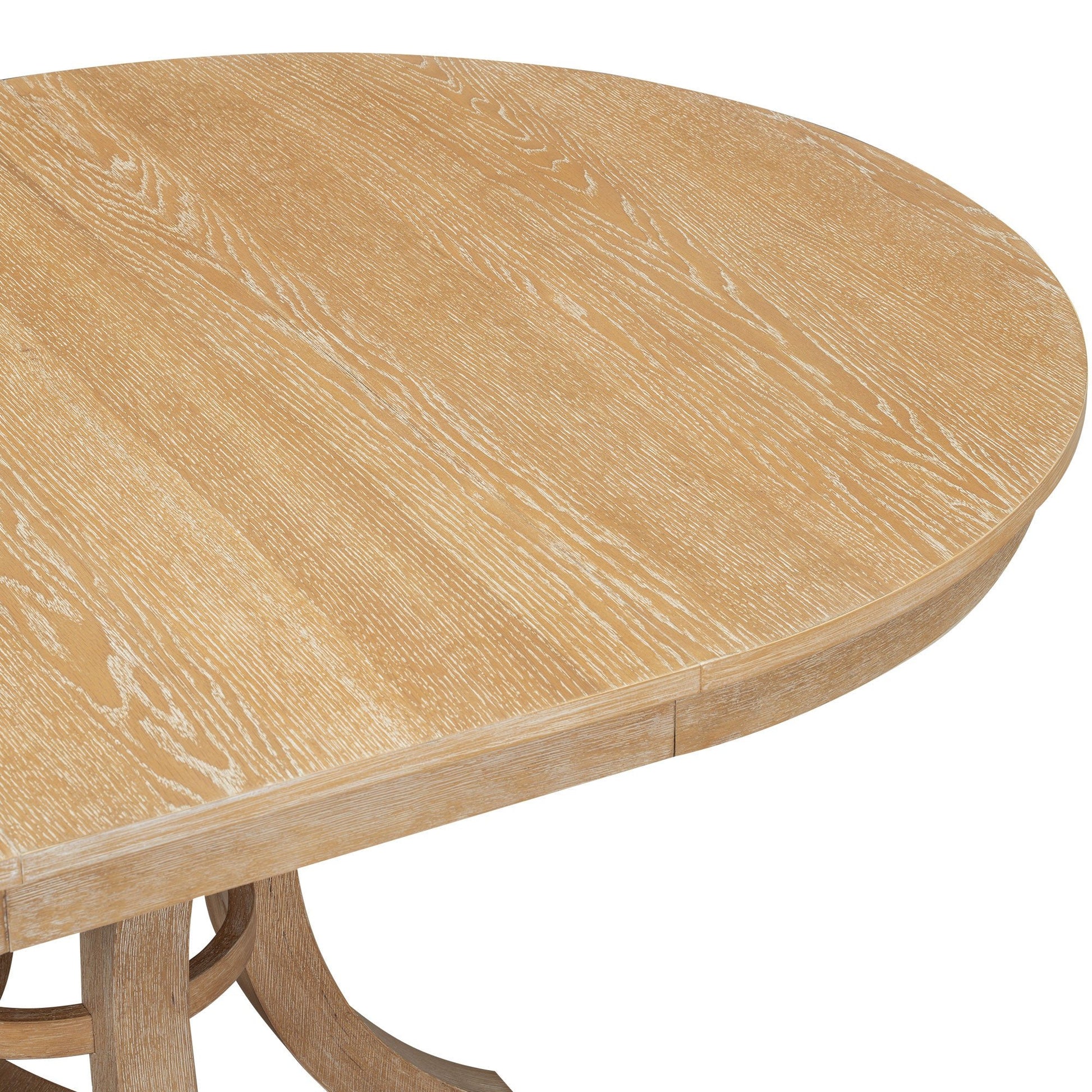 TREXM 5 - Piece Retro Functional Dining Table Set Extendable Round Table and 4 Upholstered Chairs for Dining Room and Living Room (Natural) - 1st Choice Furniture Direct