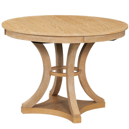 TREXM 5 - Piece Retro Functional Dining Table Set Extendable Round Table and 4 Upholstered Chairs for Dining Room and Living Room (Natural) - 1st Choice Furniture Direct