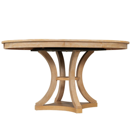 TREXM 5 - Piece Retro Functional Dining Table Set Extendable Round Table and 4 Upholstered Chairs for Dining Room and Living Room (Natural) - 1st Choice Furniture Direct