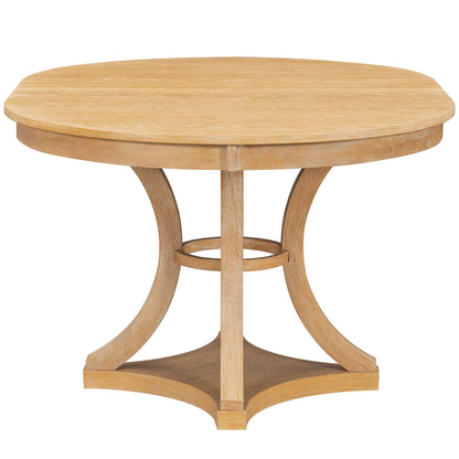 TREXM 5 - Piece Retro Functional Dining Table Set Extendable Round Table and 4 Upholstered Chairs for Dining Room and Living Room (Natural) - 1st Choice Furniture Direct