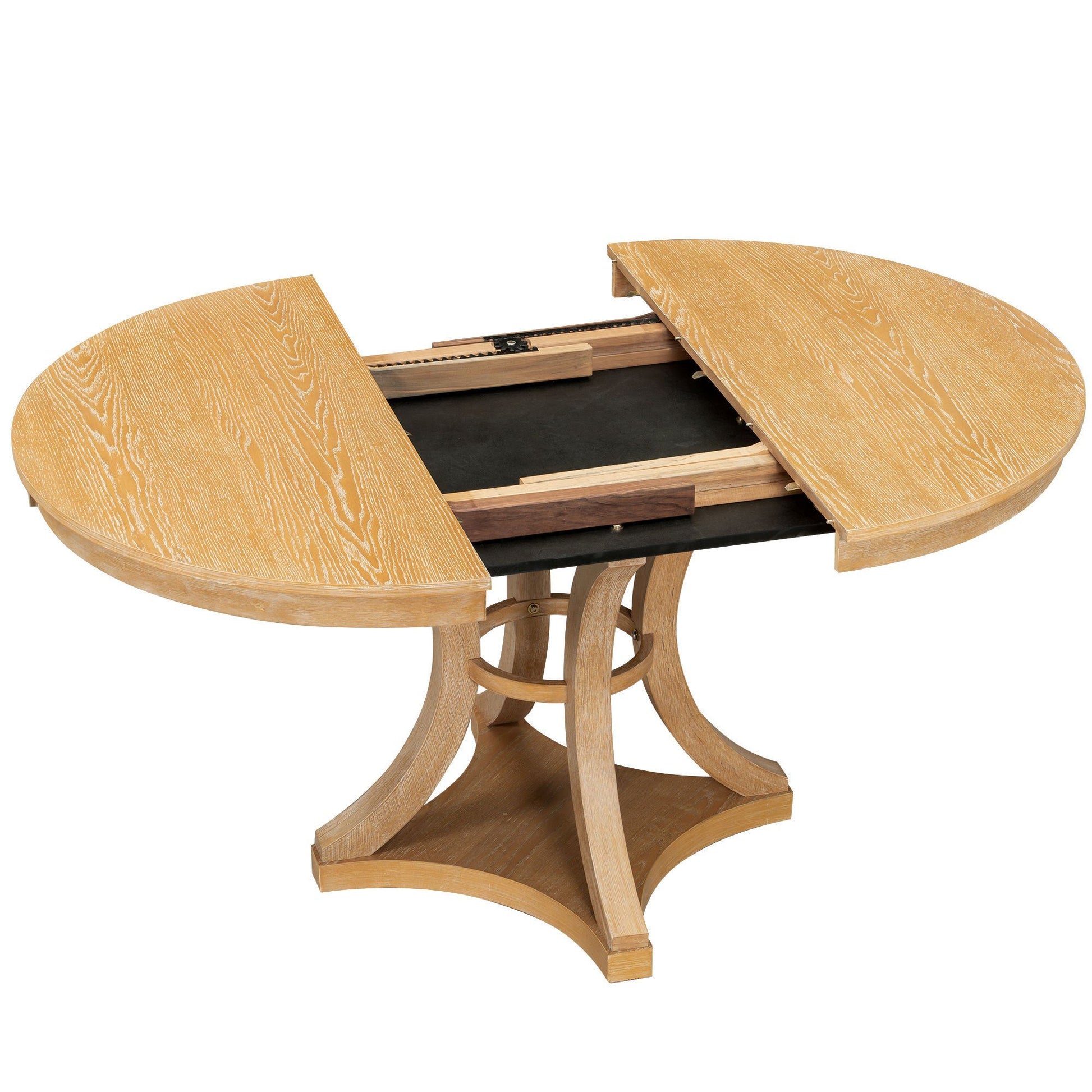 TREXM 5 - Piece Retro Functional Dining Table Set Extendable Round Table and 4 Upholstered Chairs for Dining Room and Living Room (Natural) - 1st Choice Furniture Direct