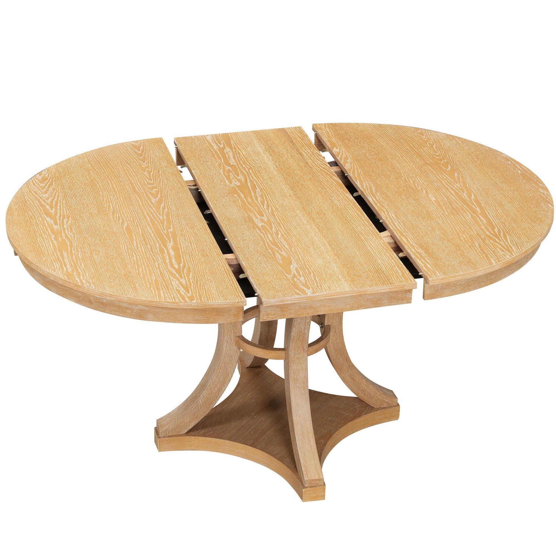 TREXM 5 - Piece Retro Functional Dining Table Set Extendable Round Table and 4 Upholstered Chairs for Dining Room and Living Room (Natural) - 1st Choice Furniture Direct