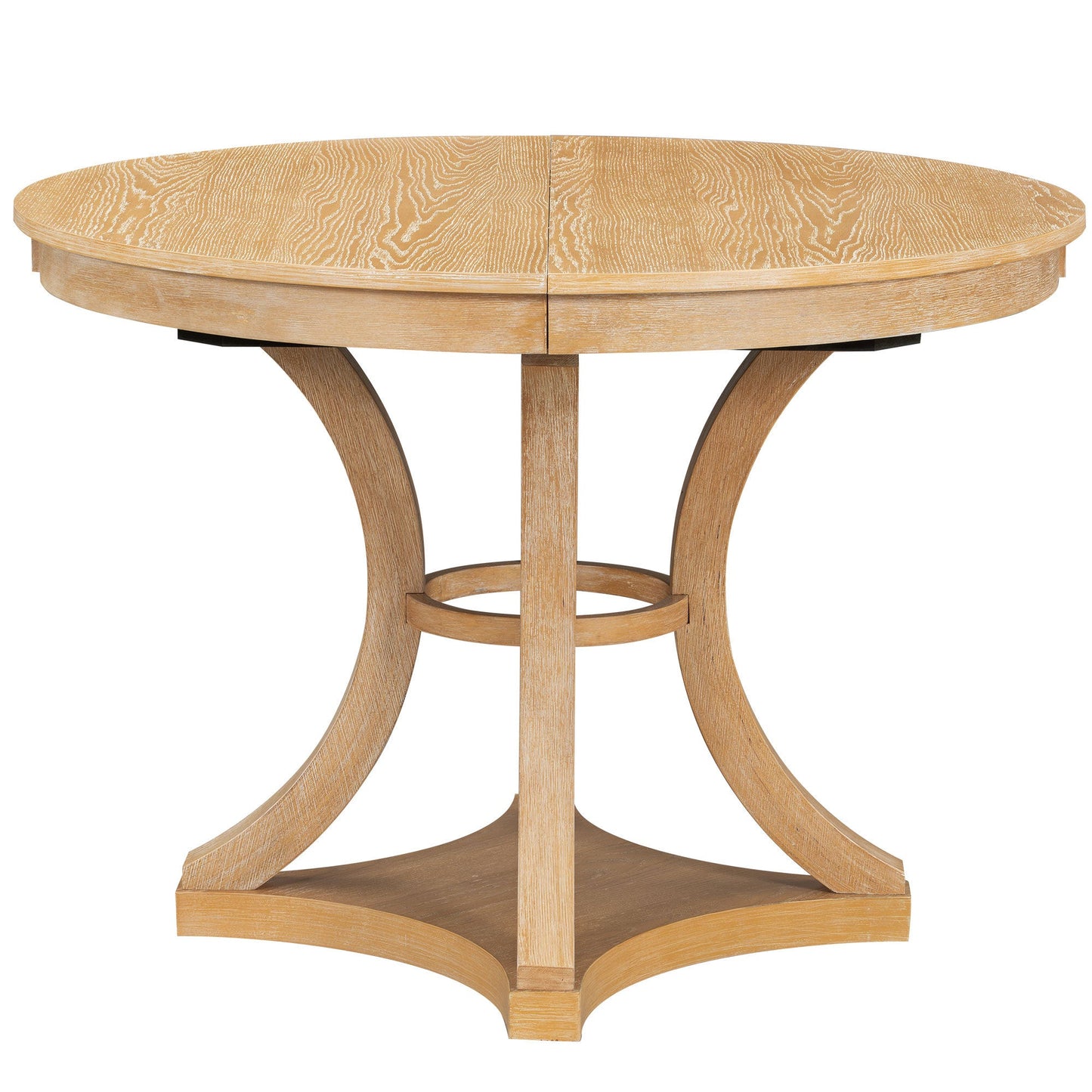 TREXM 5 - Piece Retro Functional Dining Table Set Extendable Round Table and 4 Upholstered Chairs for Dining Room and Living Room (Natural) - 1st Choice Furniture Direct