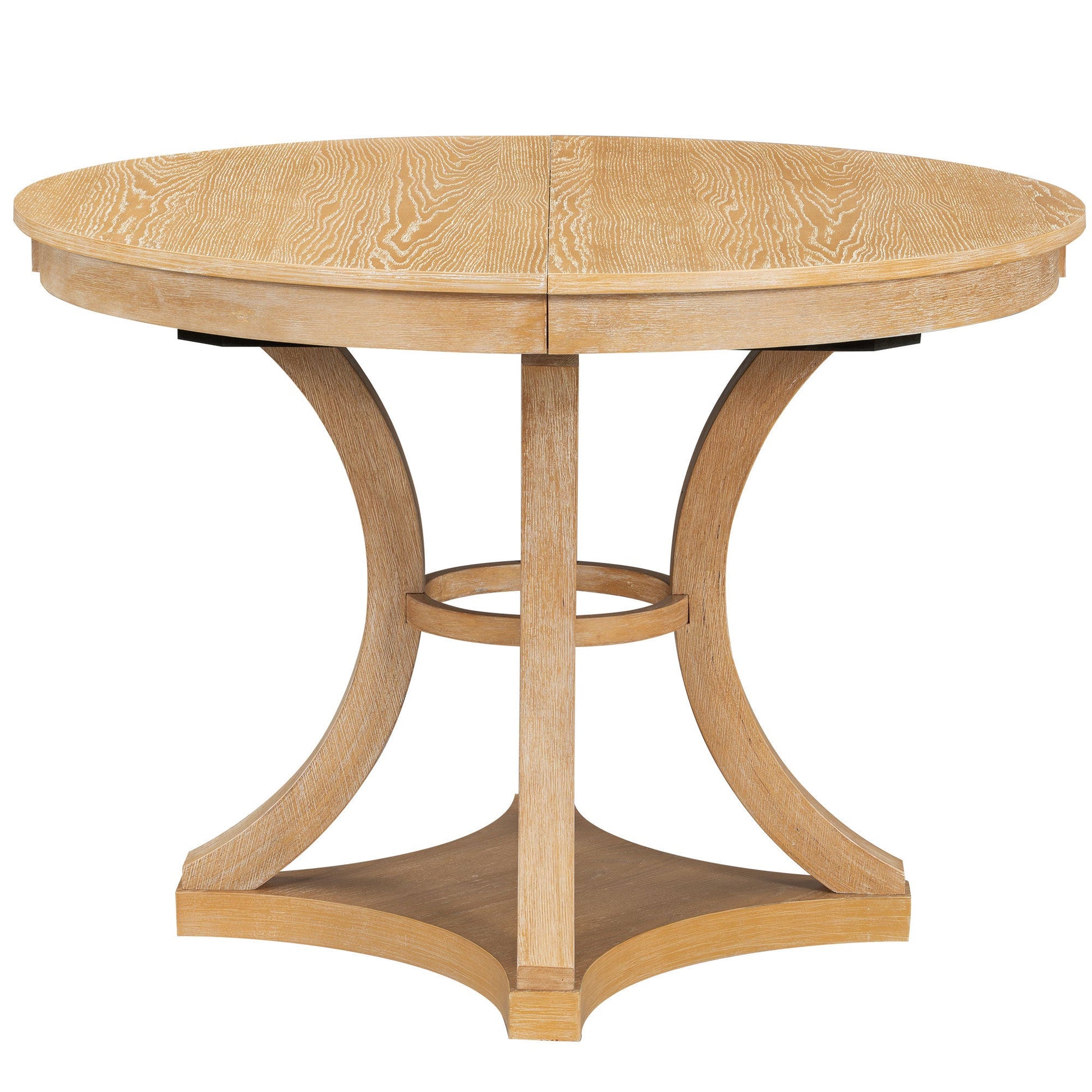 TREXM 5 - Piece Retro Functional Dining Table Set Extendable Round Table and 4 Upholstered Chairs for Dining Room and Living Room (Natural) - 1st Choice Furniture Direct