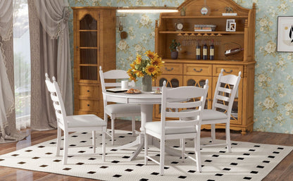 TREXM 5 - Piece Retro Functional Dining Table Set Wood Round Extendable Dining Table and 4 Upholstered Dining Chairs (Antique White) - 1st Choice Furniture Direct
