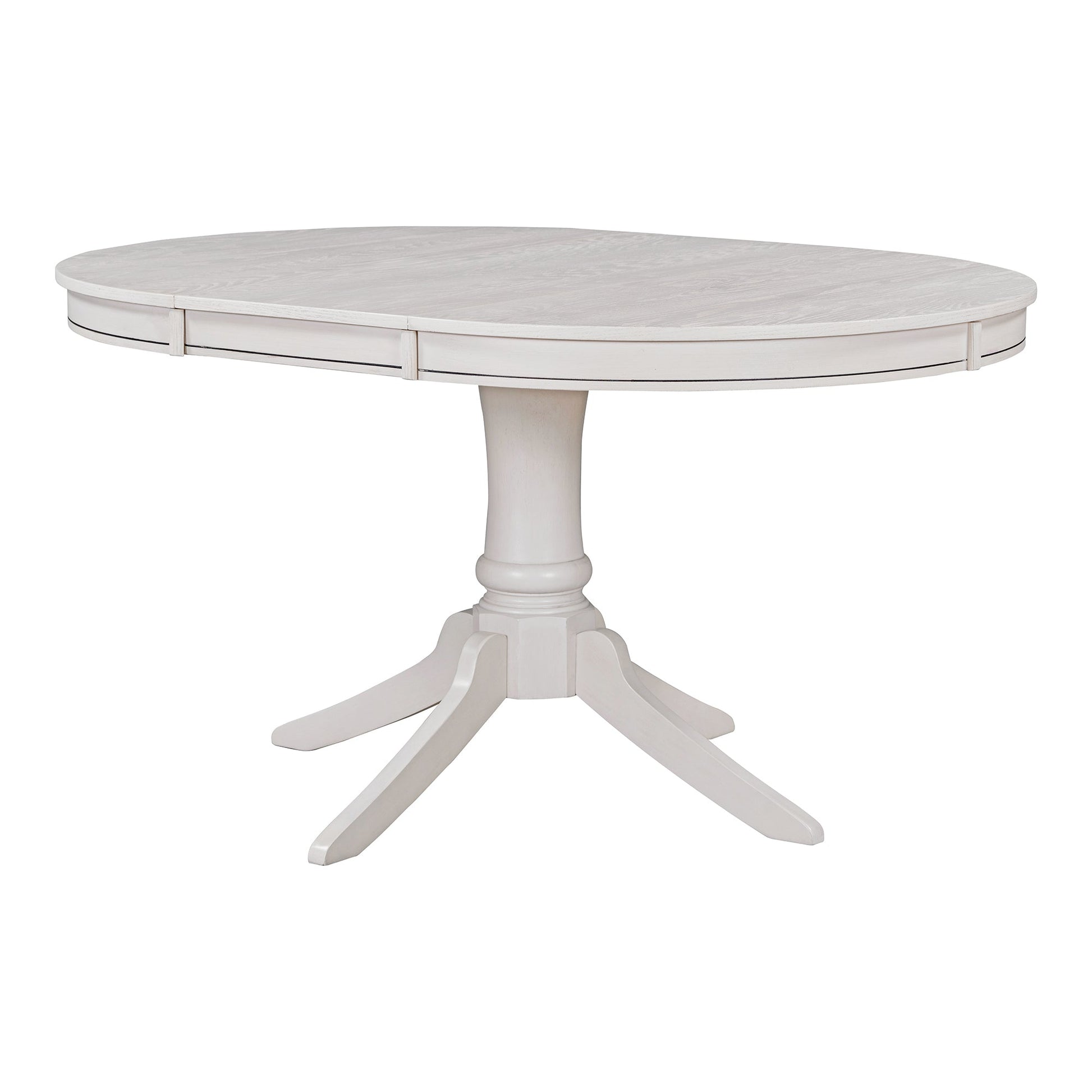 TREXM 5 - Piece Retro Functional Dining Table Set Wood Round Extendable Dining Table and 4 Upholstered Dining Chairs (Antique White) - 1st Choice Furniture Direct