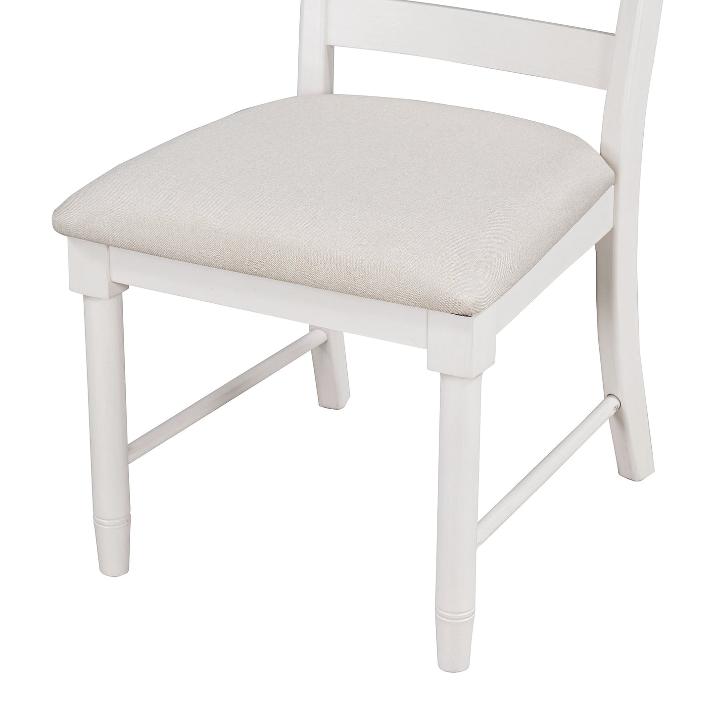TREXM 5 - Piece Retro Functional Dining Table Set Wood Round Extendable Dining Table and 4 Upholstered Dining Chairs (Antique White) - 1st Choice Furniture Direct