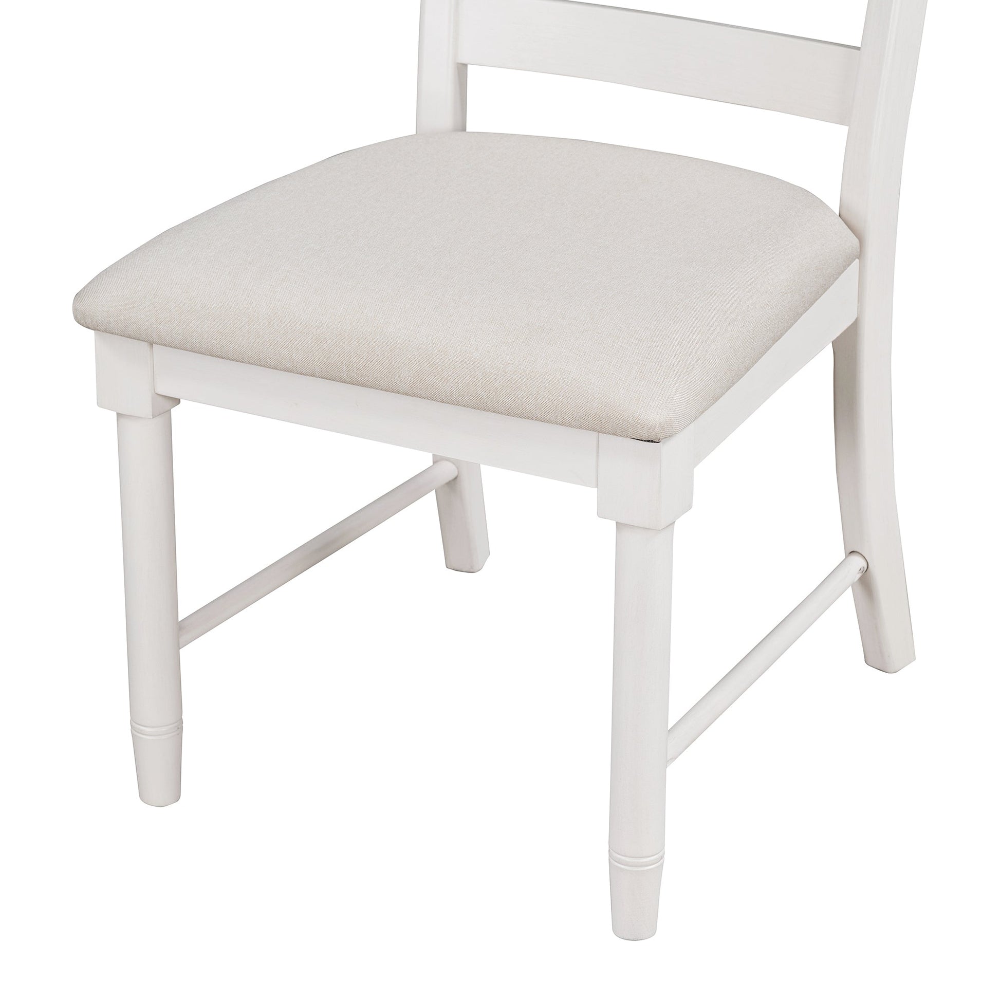 TREXM 5 - Piece Retro Functional Dining Table Set Wood Round Extendable Dining Table and 4 Upholstered Dining Chairs (Antique White) - 1st Choice Furniture Direct