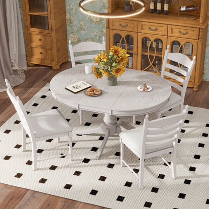 TREXM 5 - Piece Retro Functional Dining Table Set Wood Round Extendable Dining Table and 4 Upholstered Dining Chairs (Antique White) - 1st Choice Furniture Direct