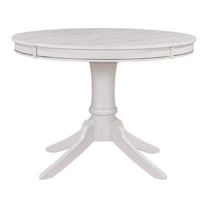 TREXM 5 - Piece Retro Functional Dining Table Set Wood Round Extendable Dining Table and 4 Upholstered Dining Chairs (Antique White) - 1st Choice Furniture Direct